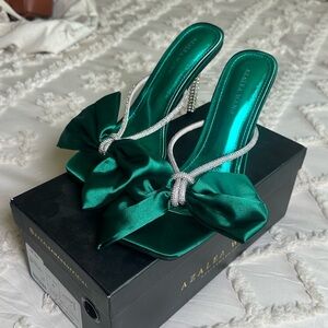 Brand New - Azalea Wang Emerald Satin Bow Gem-Embellished Heels